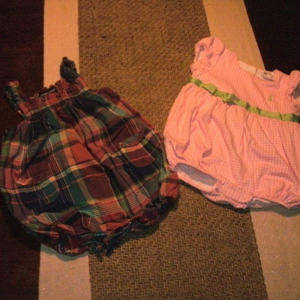 2 Ralph Lauren One Piece Rompers Madras Plaid & Pink White Gingham with Bow 12M